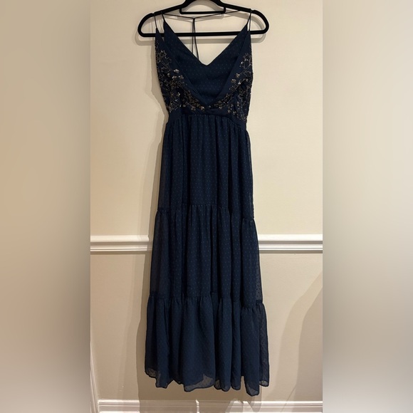 Ranna Gill Lucinda Beaded Maxi Dress Navy Size 8P - Picture 6 of 13